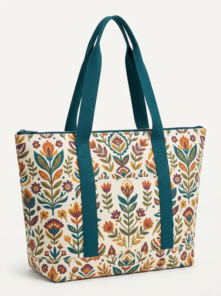 Canvas Tote with Bohemian Artwork