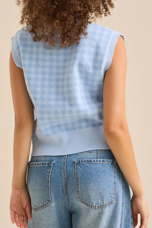 Sleeveless Gingham Vest