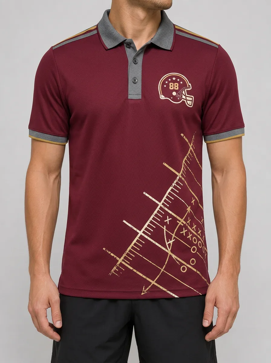 Men's American Football Fan Helmet Playbook Printed Polo Shirt