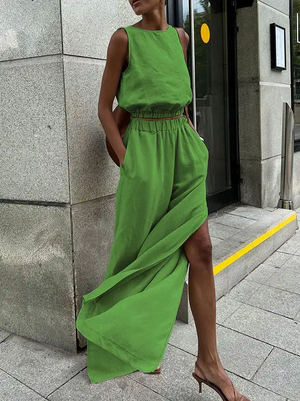 Relaxed Stretch Waist Vest And Pants Set