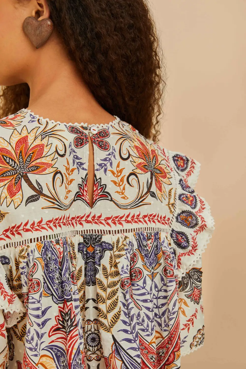 Classic Cotton Lace-Trim Eyelet Floral Blouse