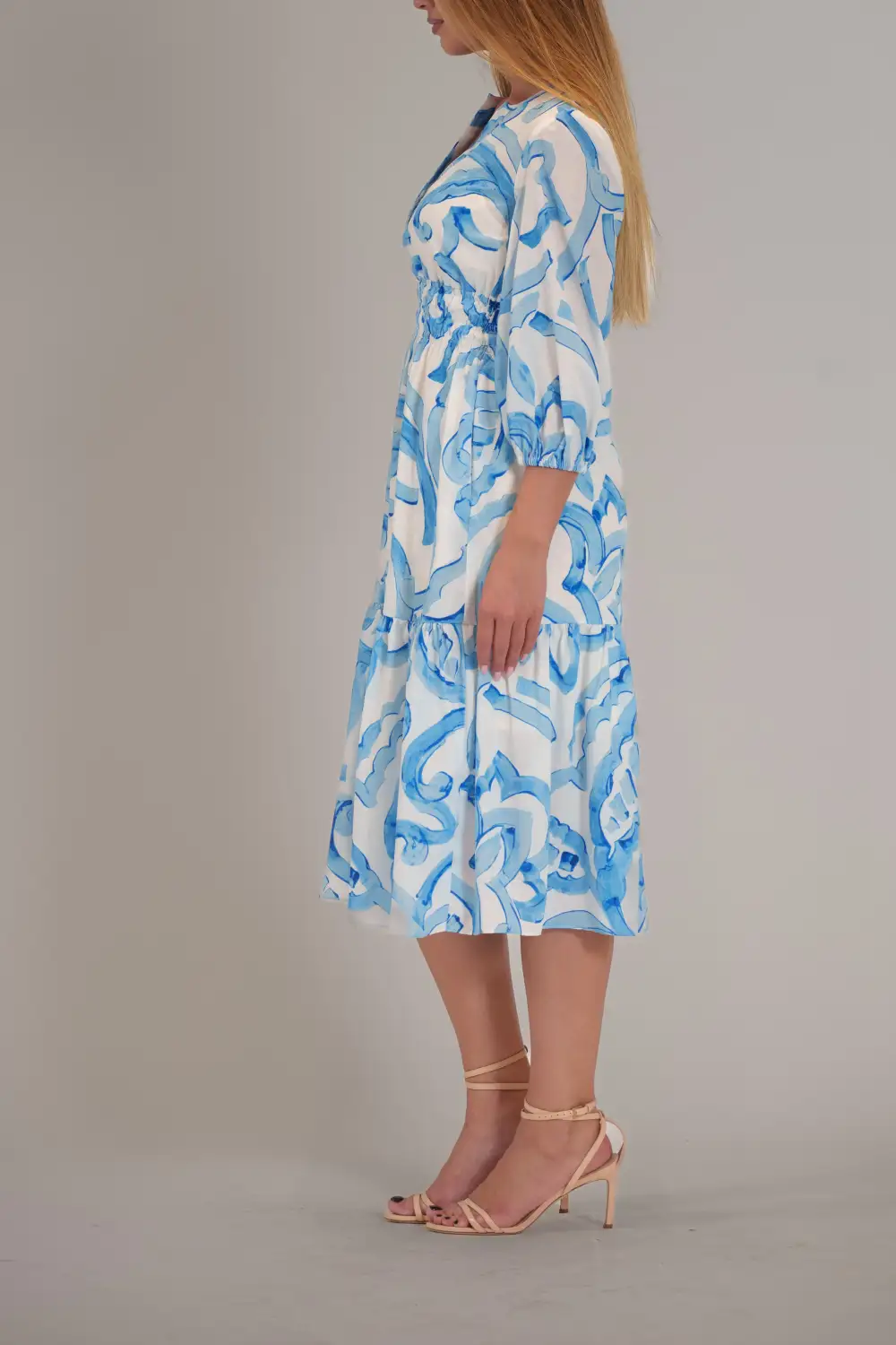 Lawn Print Sleeve Midi Dress