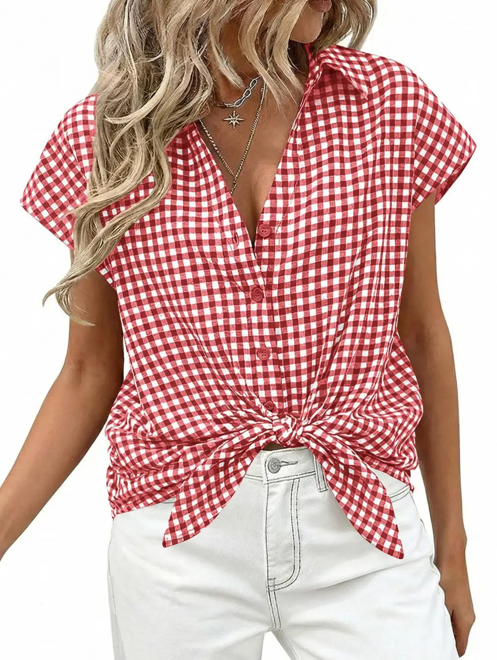 Plaid Button Loose Short Sleeve Shirt