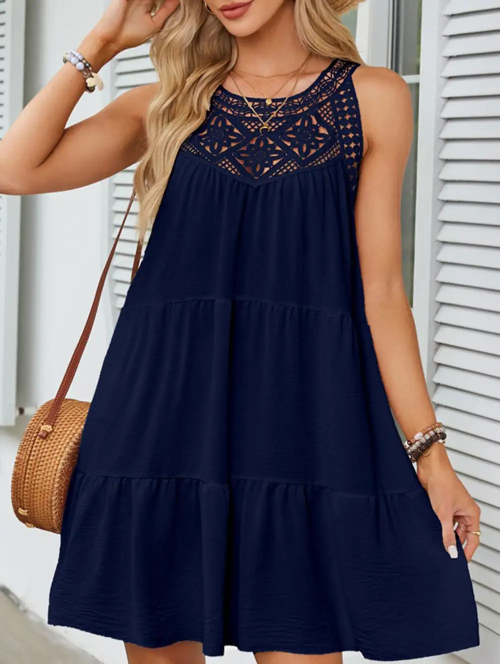 Lace Patch Halter A Line Dress