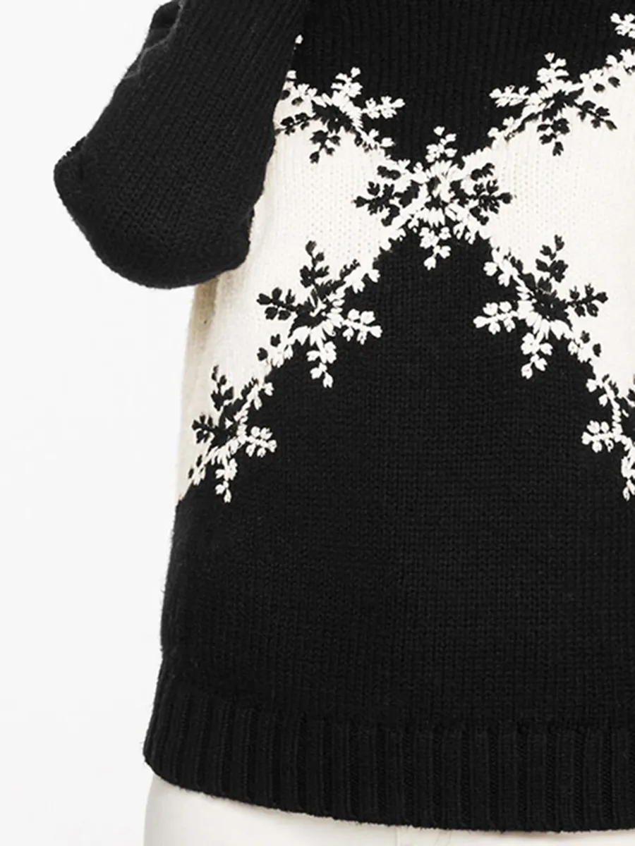 Women'S Multi Color Snowflake Embroidered Knitted High Neck Sweater