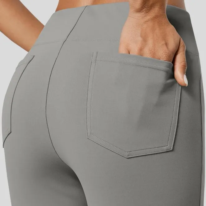 Flex High Waisted Back Side Pocket Slight Flare Work Pants