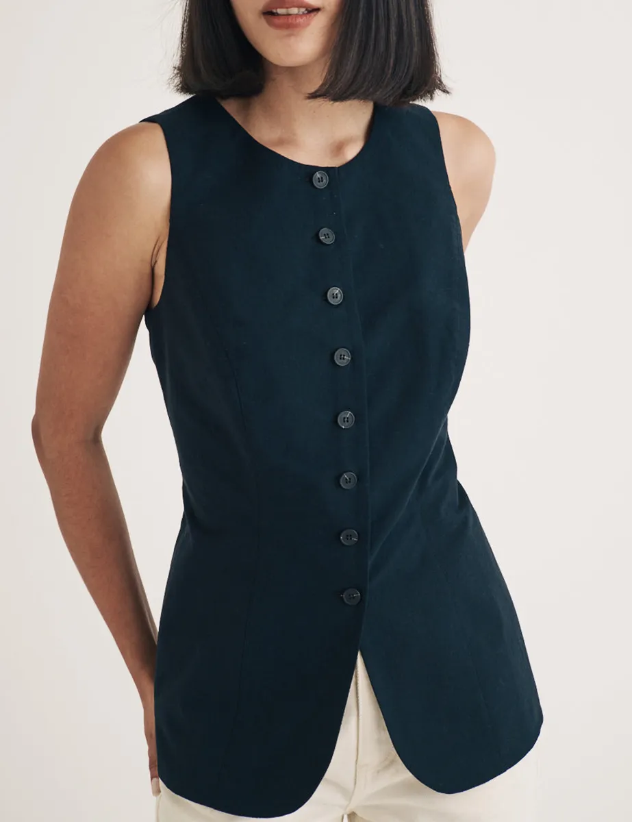 Black Crew Neck Longline Waistcoat