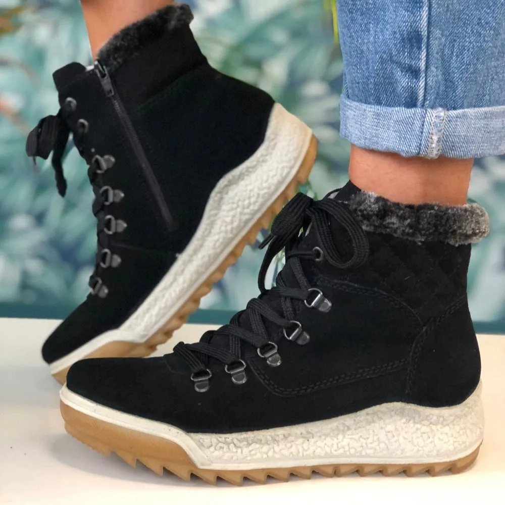 Ladies Black Suede Fur Lined Walking Boots/Shoes