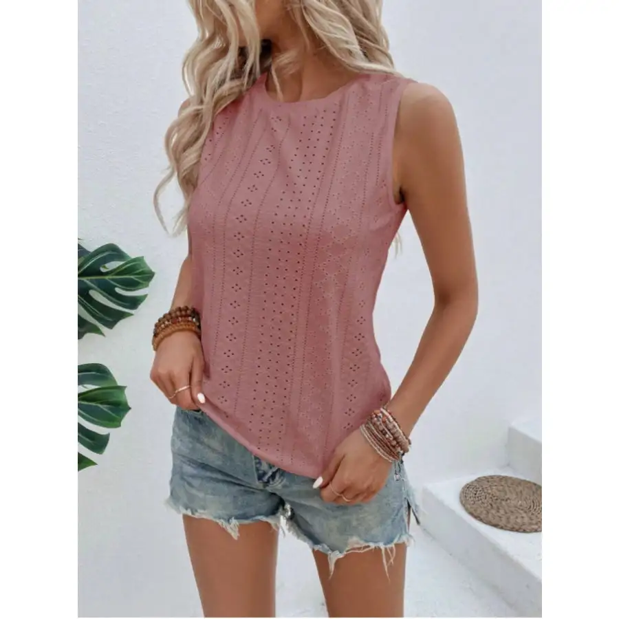 Eyelet Round Neck Tank