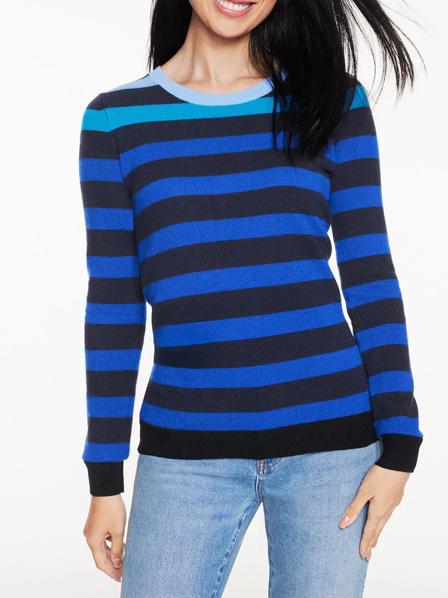 Women'S Multi Color Striped Round Neck Knitted Sweater