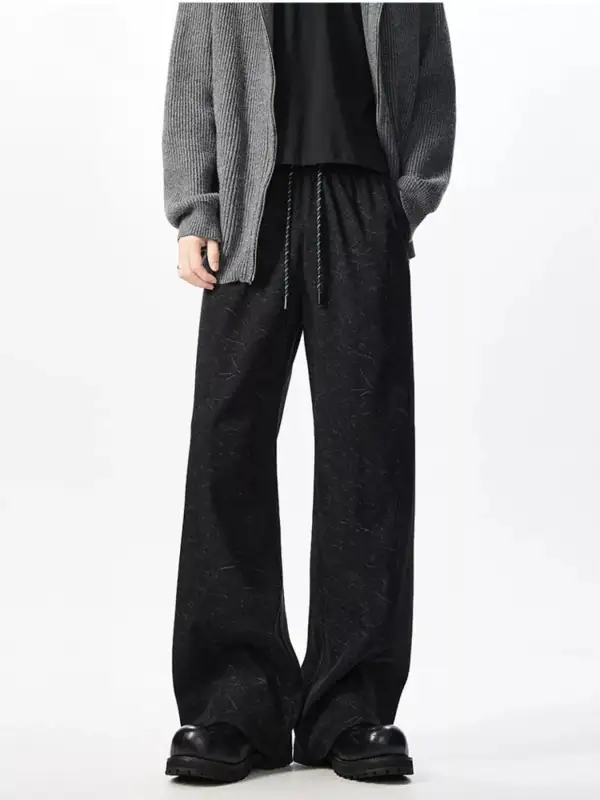 Men's Plus Size Wide Leg Textured Drawstring Pants