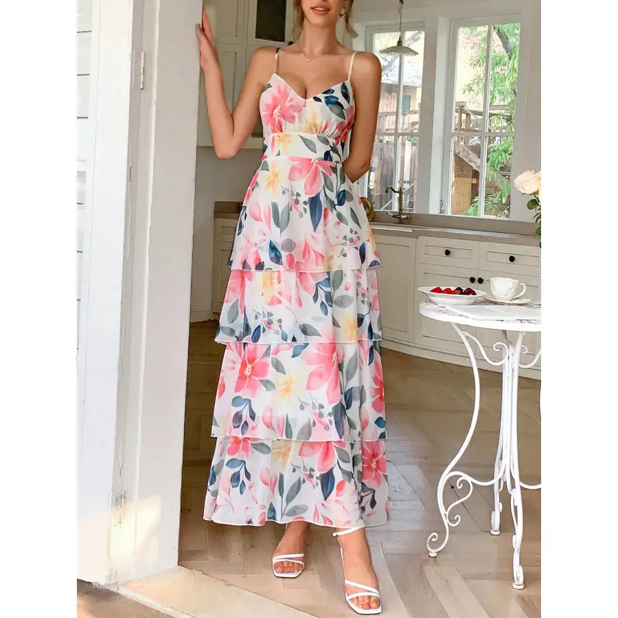 Floral Print Layered Maxi Cami Dress