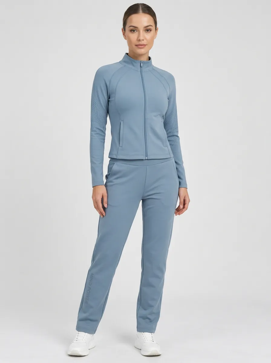 Women's Dusty Blue Raglan Sleeve Zip-Up Jacket & Jogger Set