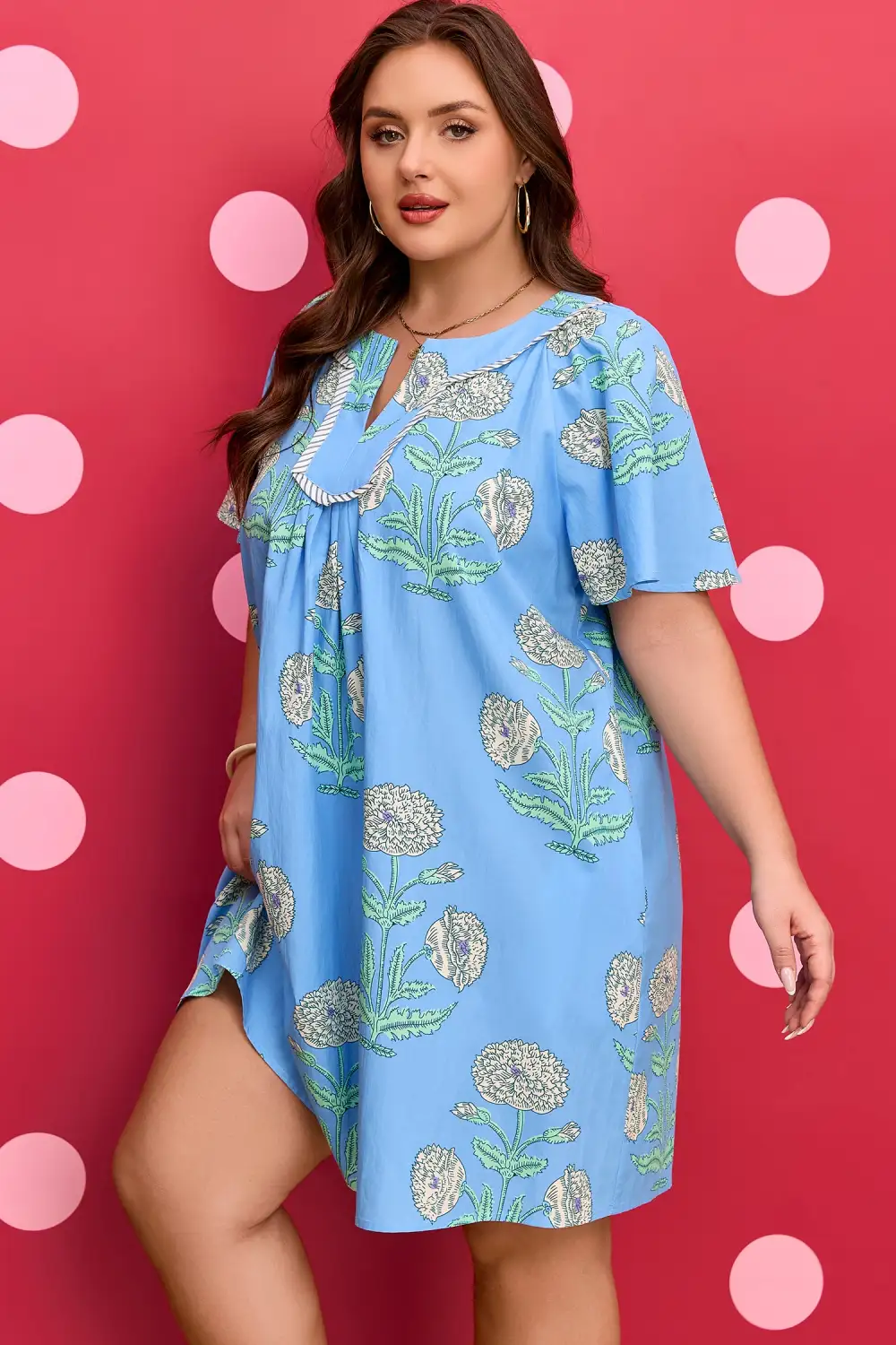 Soft Touch Floral Striped Split Neck Mini Dress