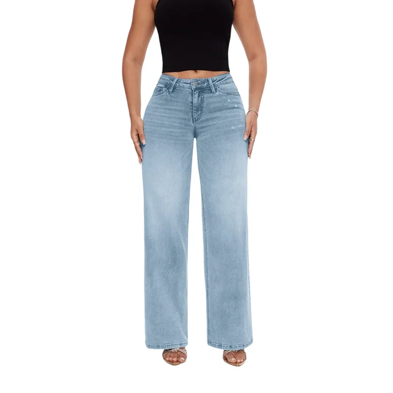 🔥Hot Sale🎁🎉Wide Leg Jeans for Women Stretchy Mid Low Rise Butts Lifting Baggy Jeans Trendy Loose Fit Cute Mom Jeans