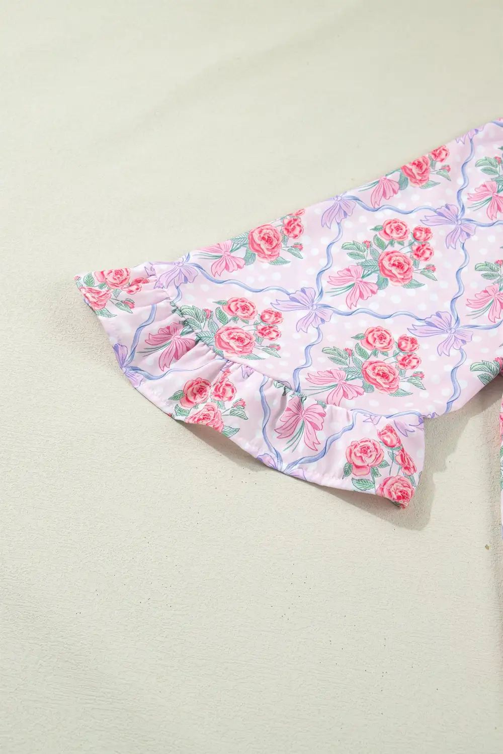 Purple Floral Collared Ruffled Half Sleeve Shirt
