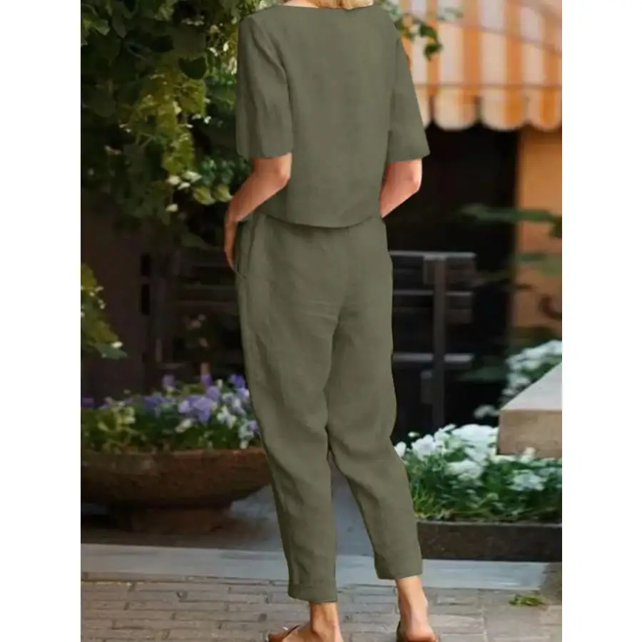 Relaxed Round Neck Short Sleeve Top and Pants Set