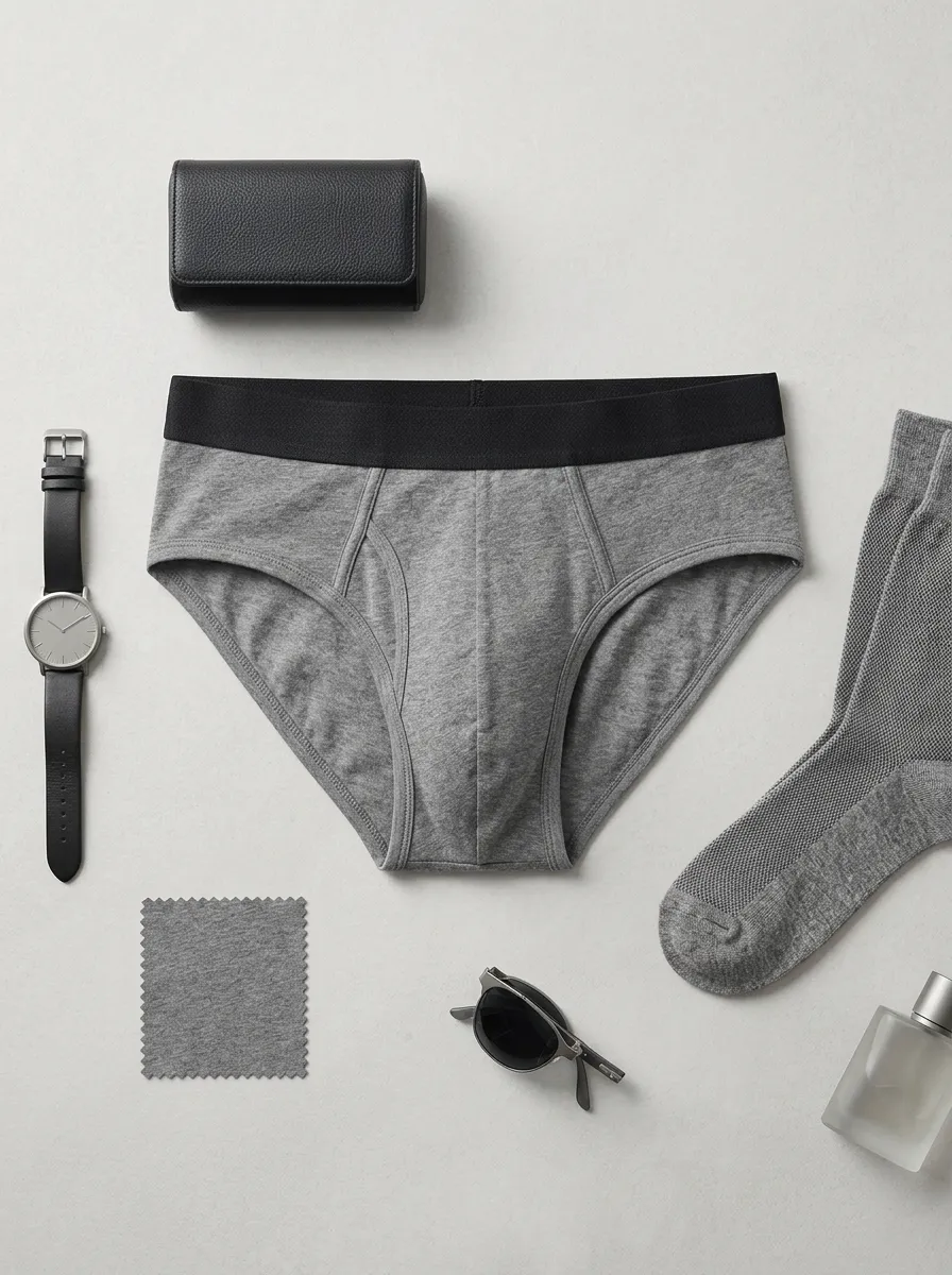 Men's Basic Comfort Grey Cotton Printed Briefs