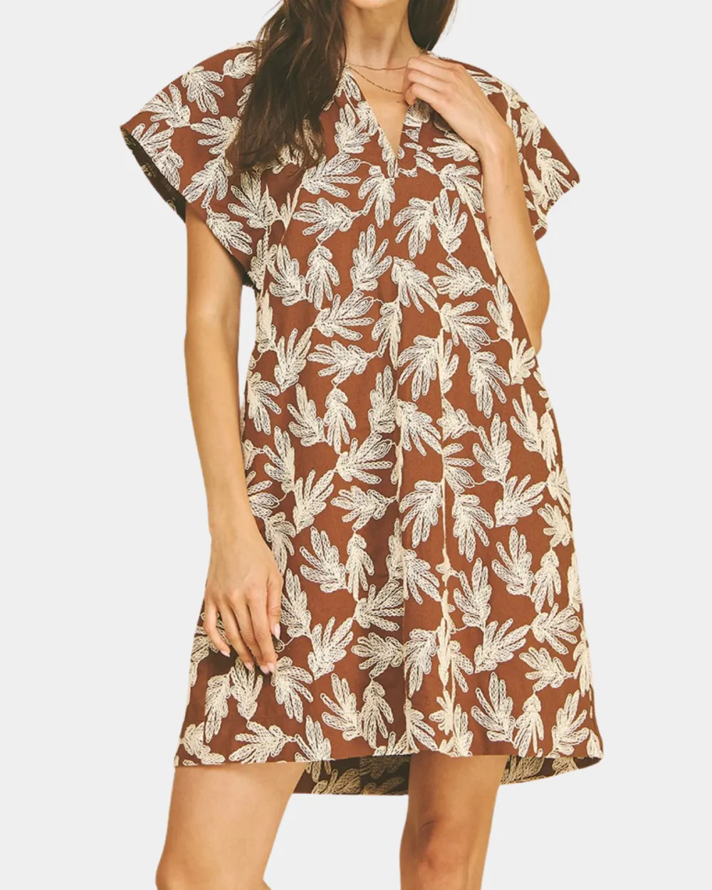 Leaf Cap Sleeve Dress