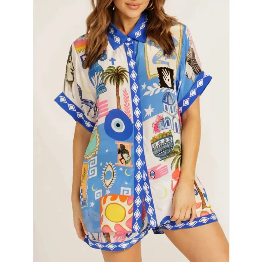 Everyday Button Up Half Sleeve Top and Shorts Set