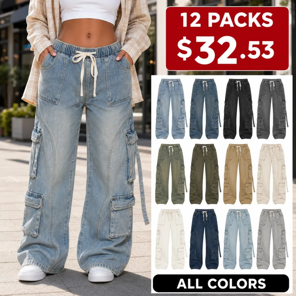 Women's Vintage Wash Baggy Cargo Jeans