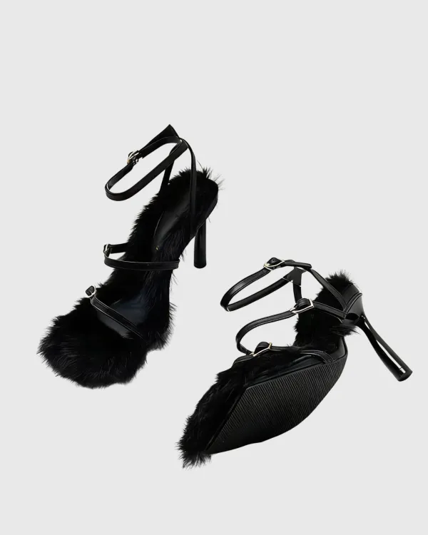 Strappy Faux Fur Sandals
