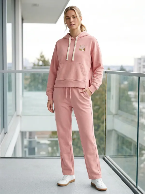 Women's Botanical Minimalist Olive Printed Hoodie Sweatpants Set