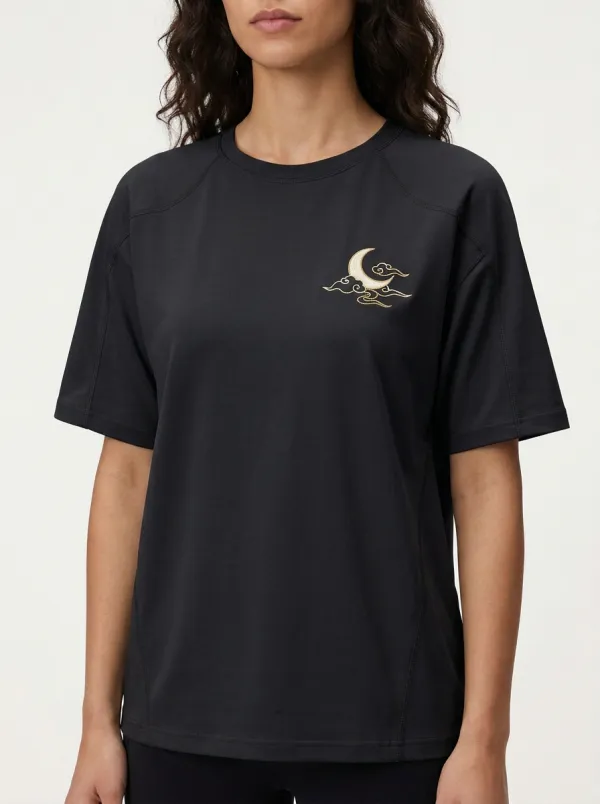 Women's Moon Cloud Embroidered Paneled T-Shirt