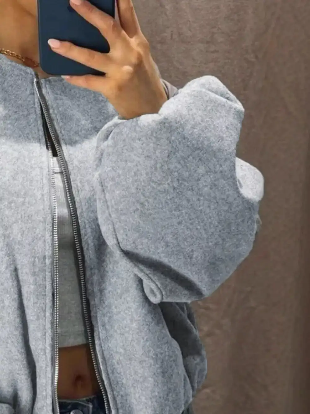 Plus Size Casual Fleece Zip-up Bomber Jacket
