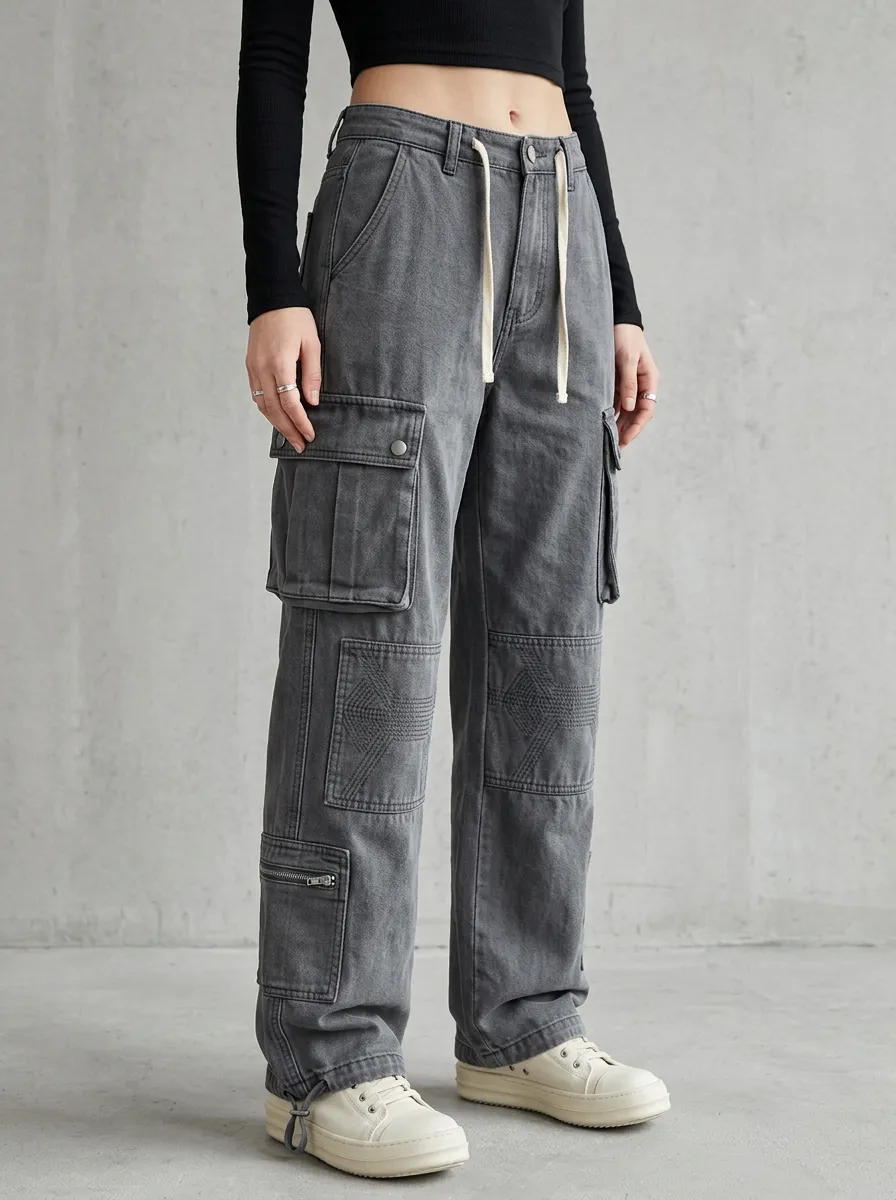 Lifestyle Embroidered Detail Multi Pocket Set Women's Multi Pocket Cargo Pants