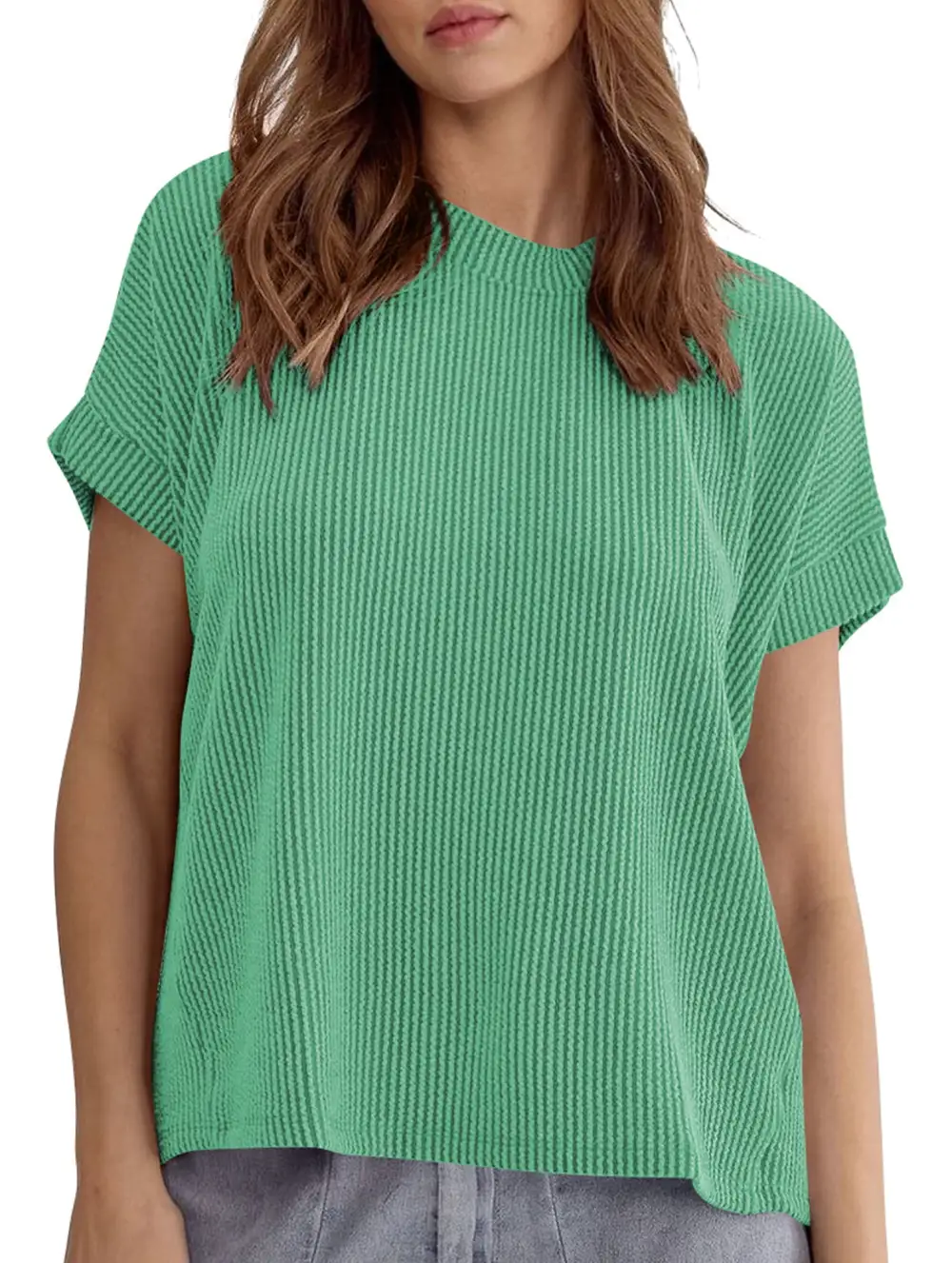 Ribbed Knit Crew Neck Tee