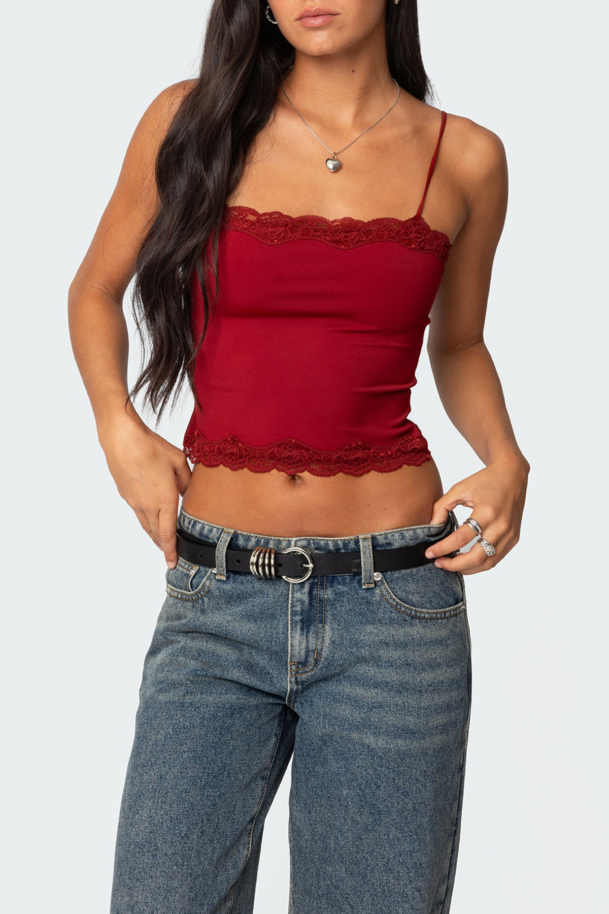 Red Lace Trim Tank Top