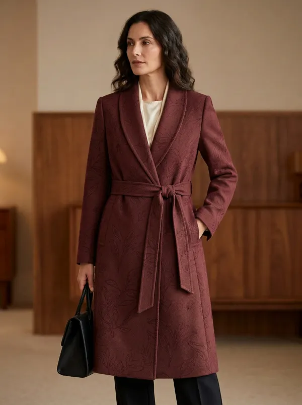 Women's Botanical Leaf Printed Trench Coat