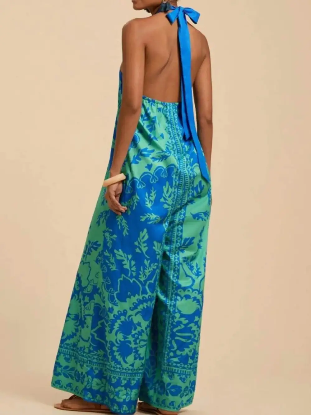 Printed Halter Wide Leg Jumpsuit
