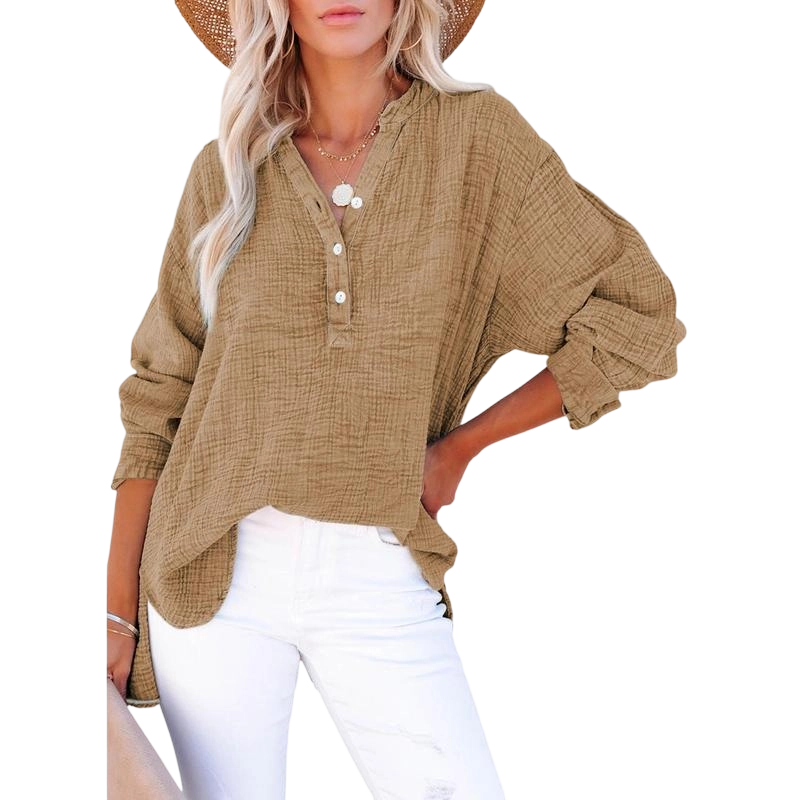🔥 Women's Casual Button-Up V-Neck Long-Sleeve Shirt | Versatile Everyday Top
