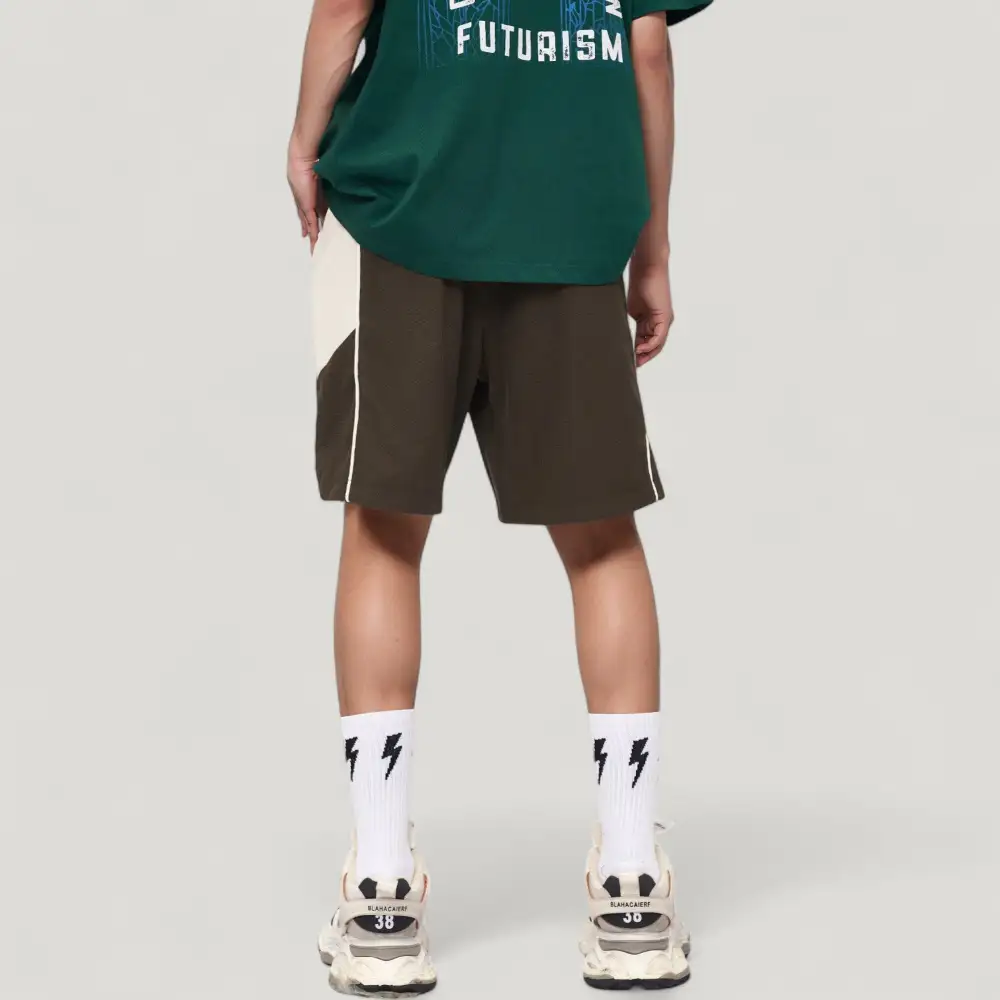 Drawstring Side-Pocket Colorblock Men's Athletic Shorts
