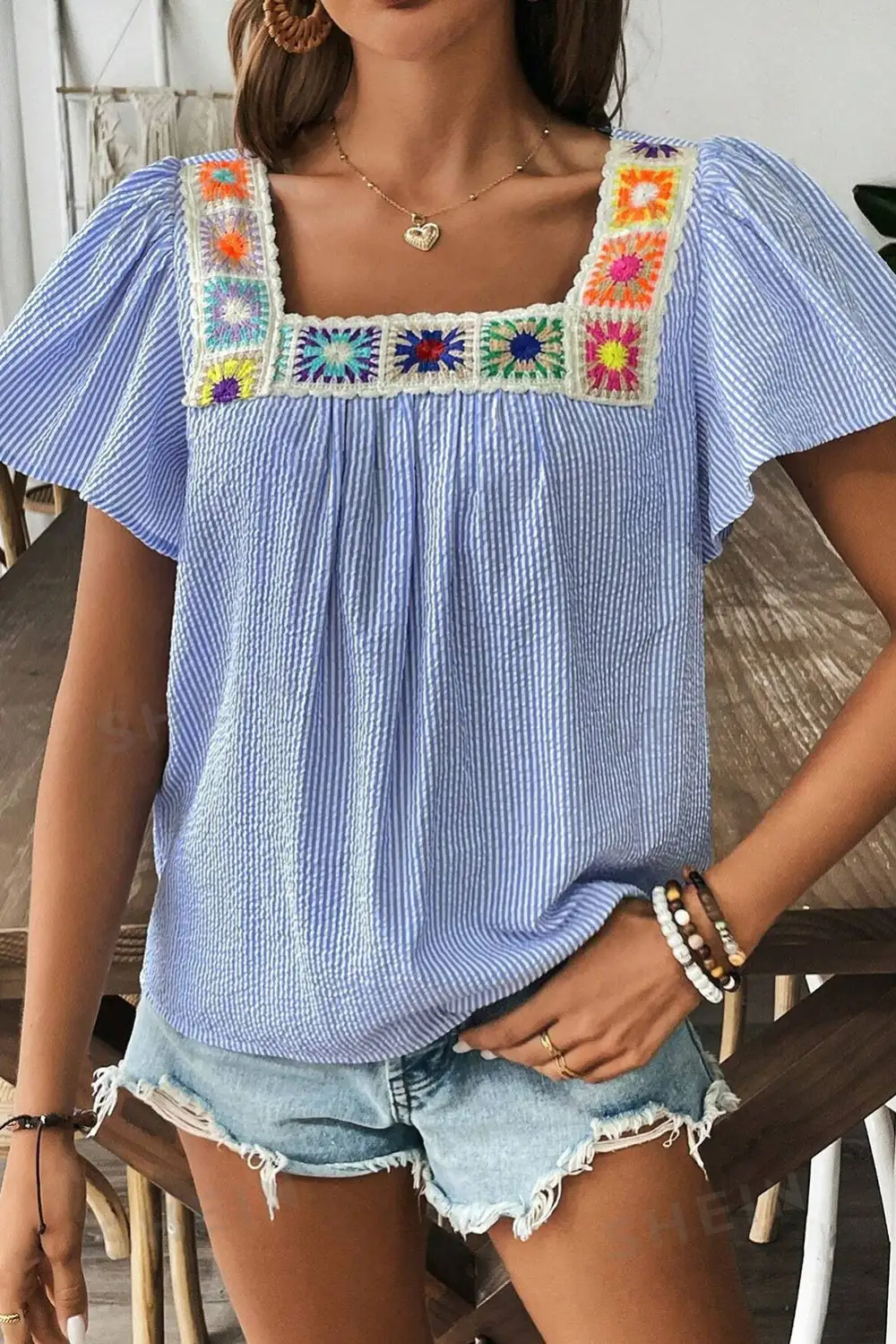 Relaxed Soft Striped V-Neck Blouse