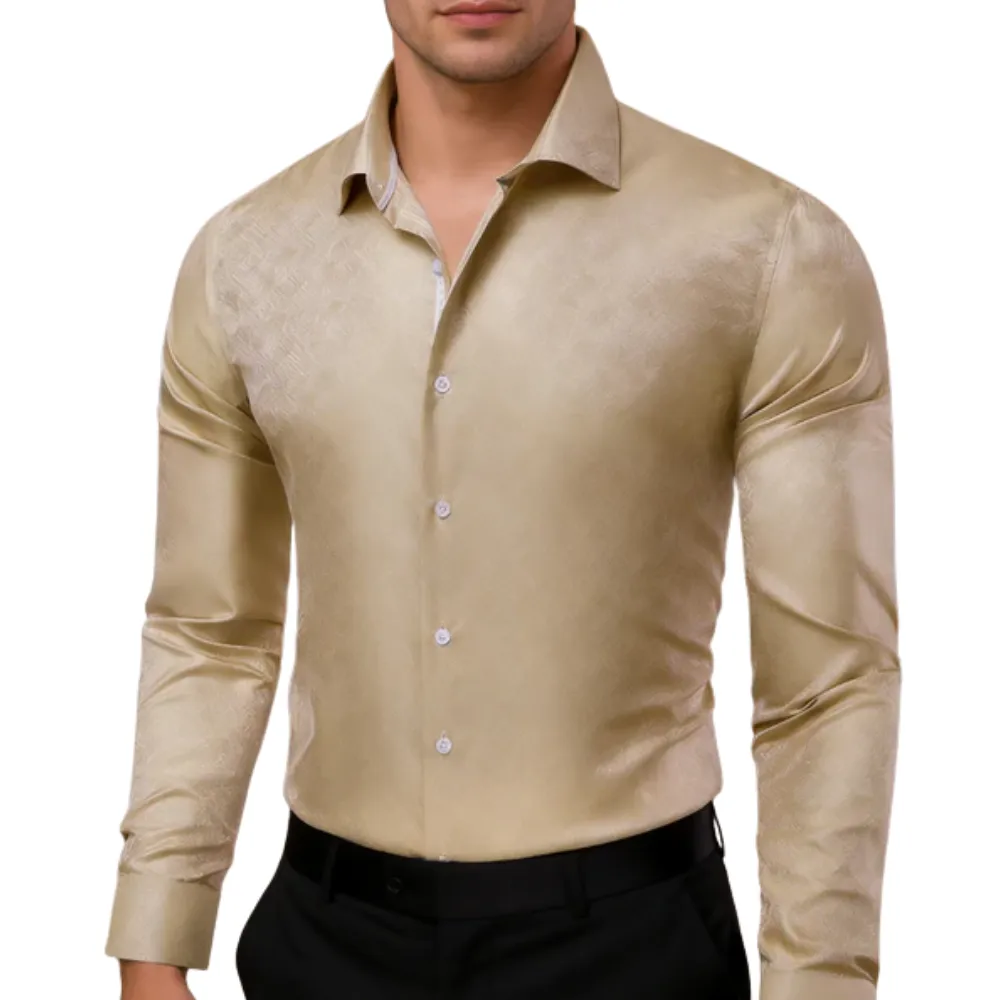 Jacquard Long Sleeve Silk Dress Shirt