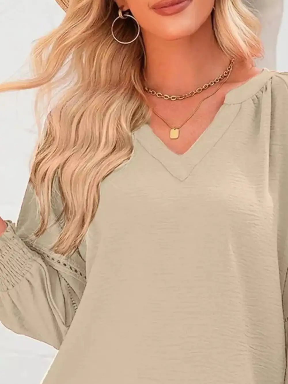 Smocked Long Sleeve Blouse