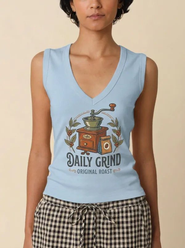 Women's Coffee Lover Daily Grind Vintage Grinder Printed Tank Top