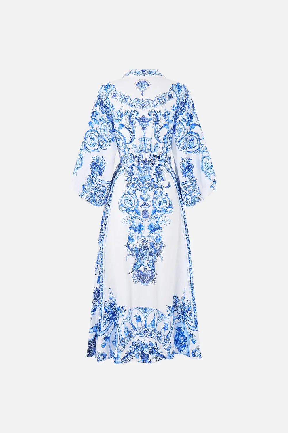 Waist Tie Shirt Dress with Bubble Sleeve