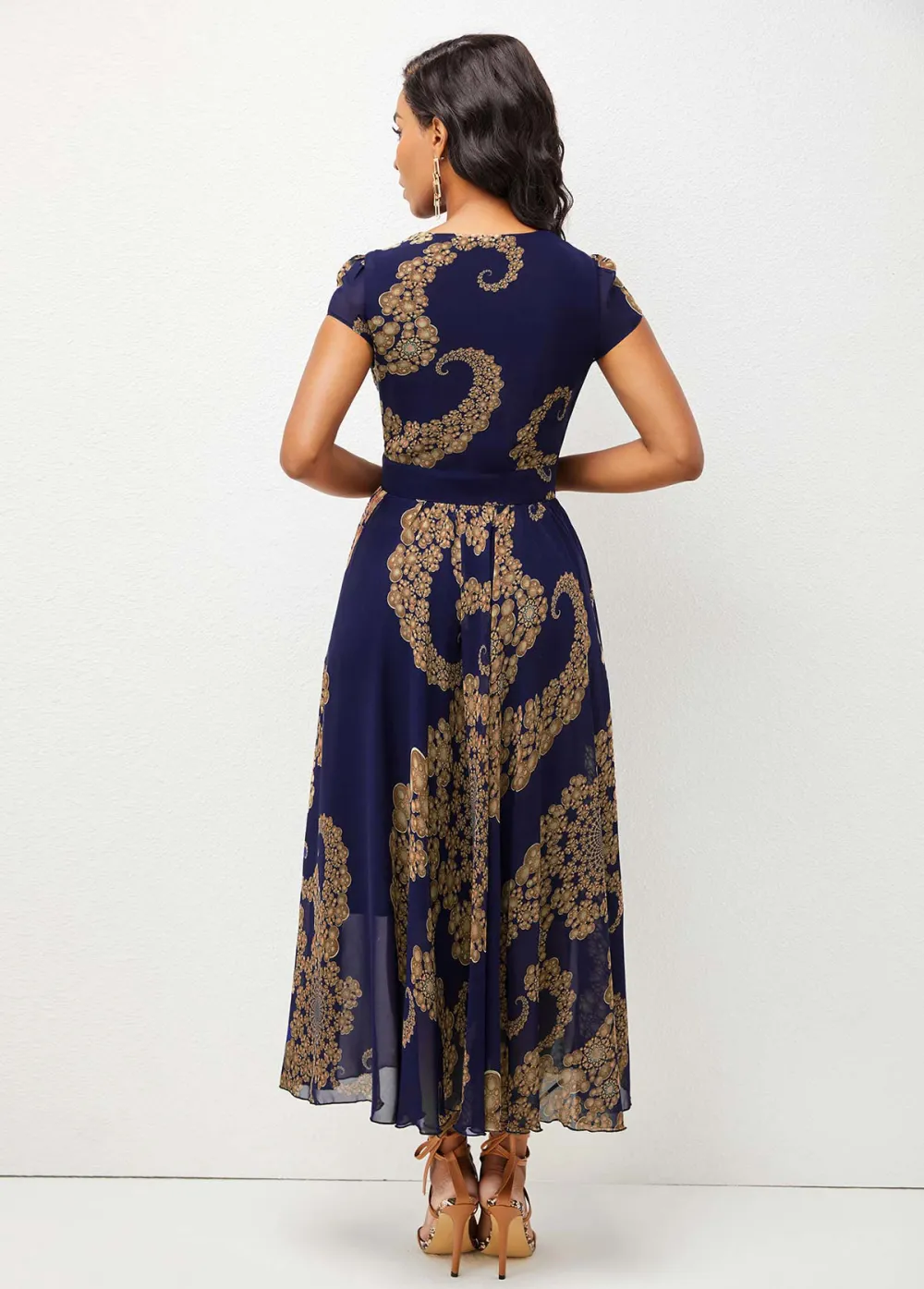 V Neck Tribal Print Short Sleeve Dress
