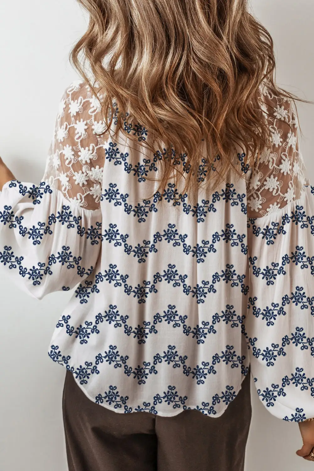 Floral Embroidered Lace Trim Blouse