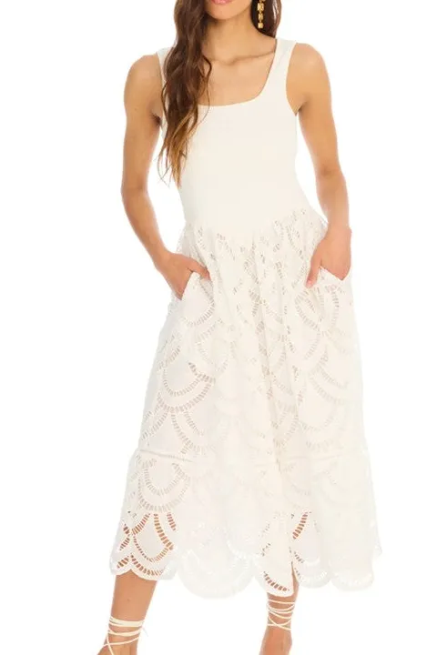 White Eyelet Lace Pocket Maxi Dress