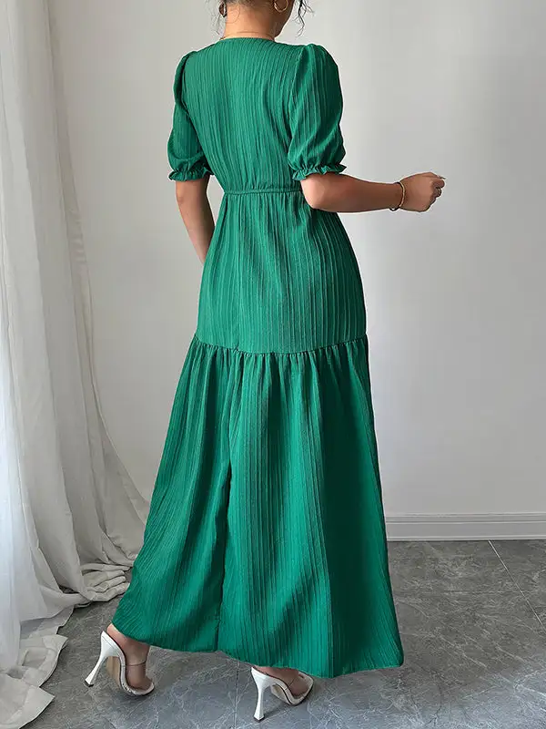 Front Pleated Neck Maxi Dress