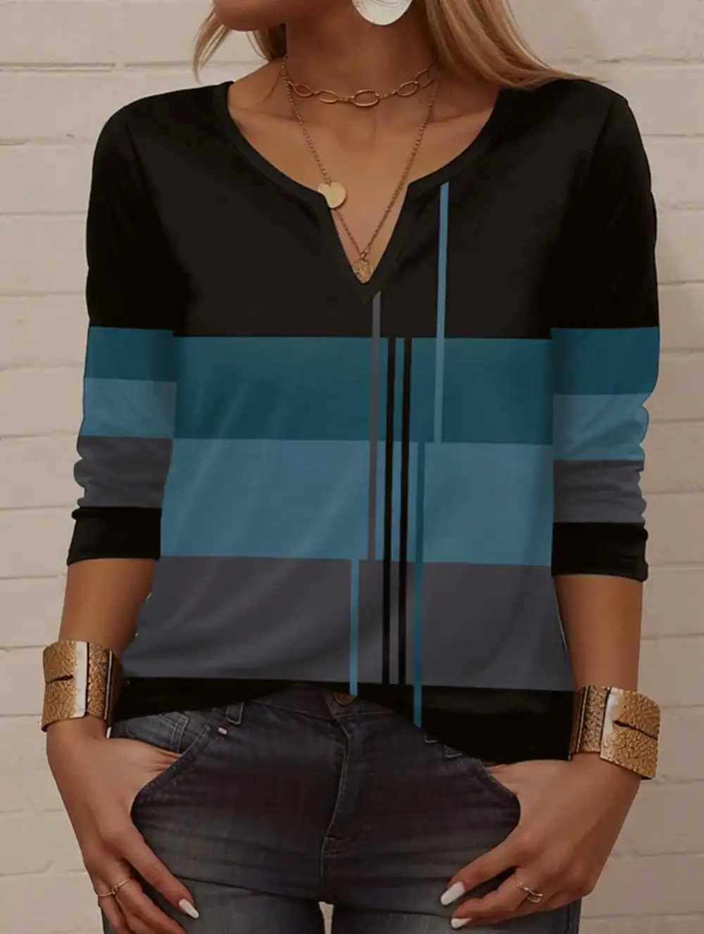 Round Neck Striped Long-Sleeved Tee