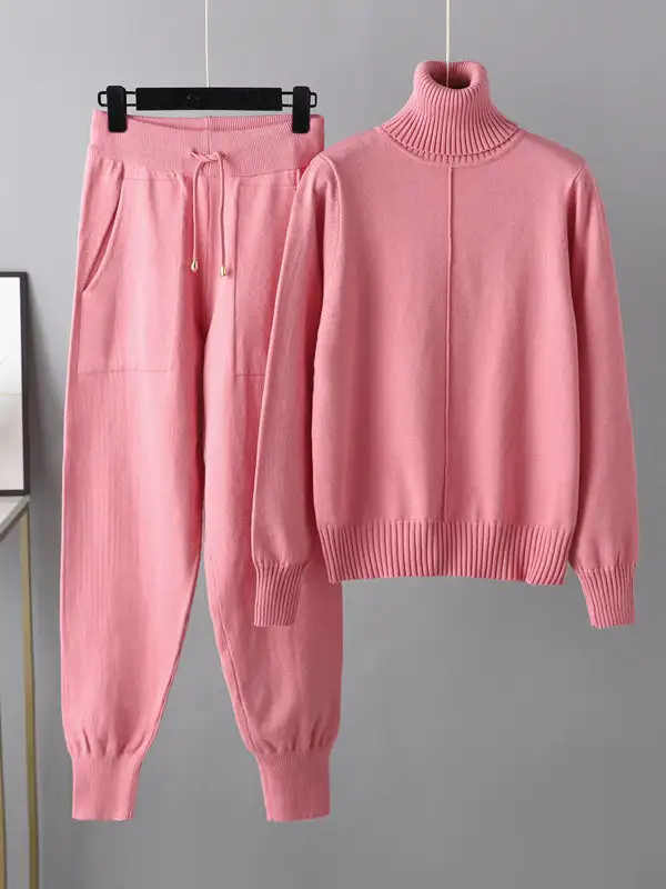 Long Sleeve High Neck Sweater And Pants Set