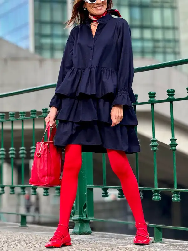 Flared Sleeve Long Sleeve Buttoned Elasticity Layered Solid Color V Neck