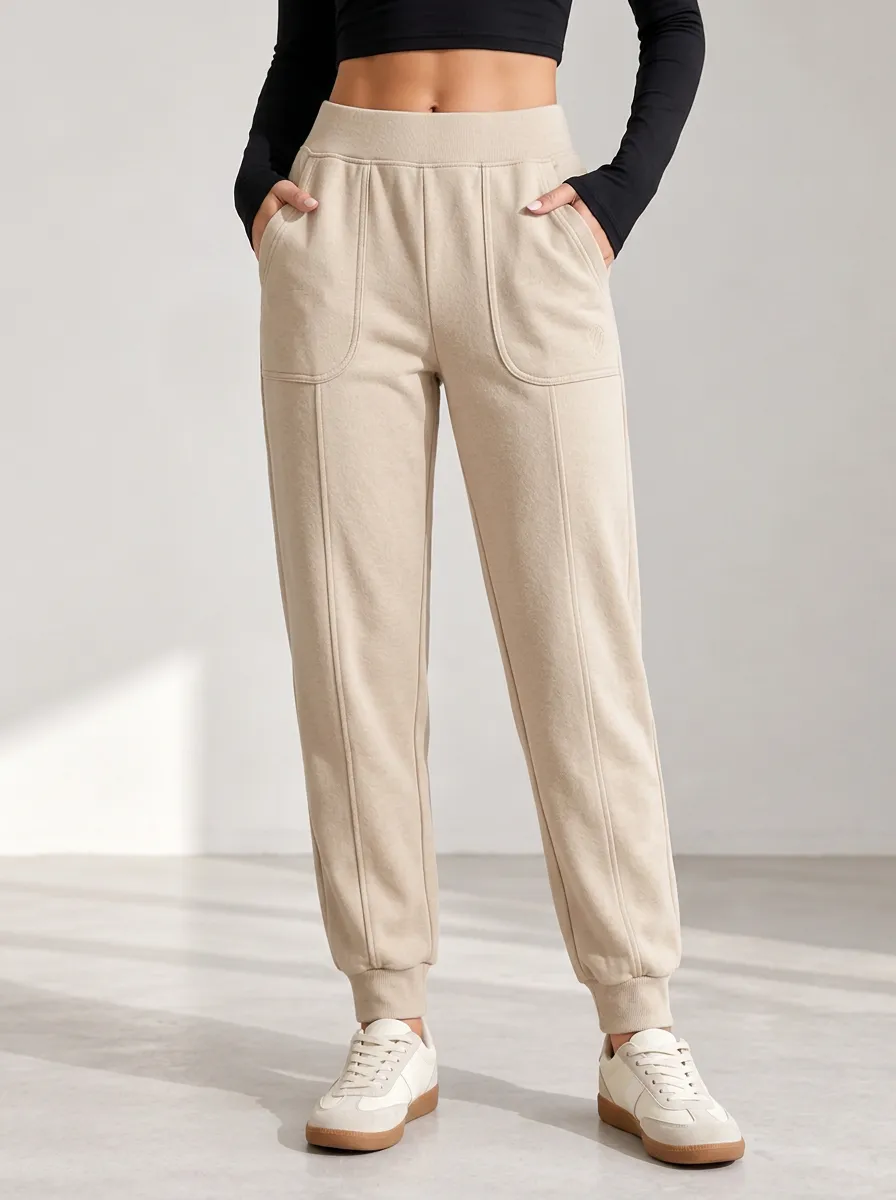 Women's Beige High Waist Joggers