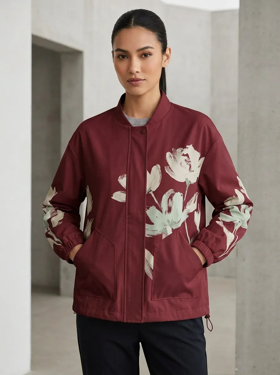 Women's Floral Lover Watercolor Flower Printed Bomber Jacket